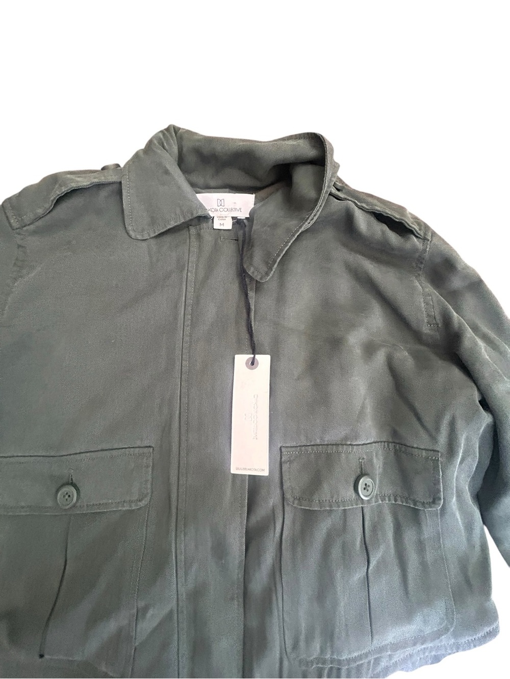 Dakota Collective NWT Military Utility Jacket Size M Asymmetric Faux Leather Hem - Picture 2 of 7